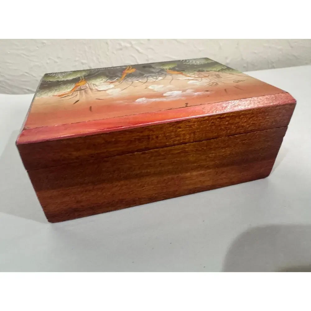 Painted Wooden Trinket Box Coastal Birds